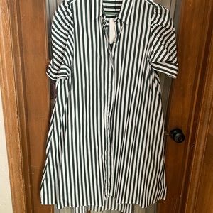 Zara green/white striped shirt dress